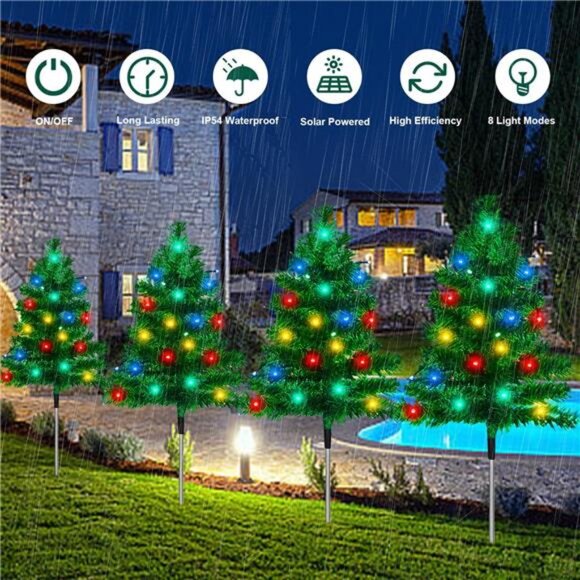 8-Pack Christmas Decor Solar Tree with 160 C6 Multi-Color 8 Lighting Modes - Picture 4 of 8